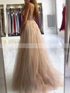 A-line V-neck Tulle Sweep Train Prom Dresses With Split Front #Favs020112914