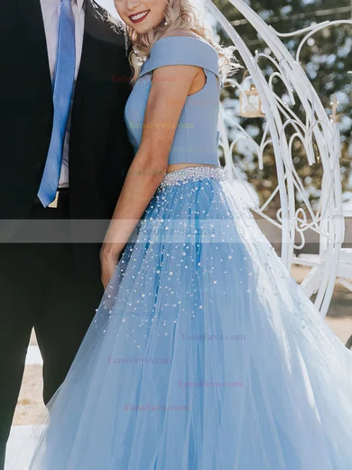 A-line Off-the-shoulder Tulle Stretch Crepe Floor-length Prom Dresses With Pearl Detailing #Favs020112919