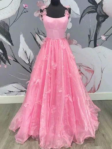 A-line Scoop Neck Organza Floor-length Prom Dresses With Flower(s) #Favs020112923