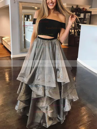 A-line Off-the-shoulder Organza Stretch Crepe Floor-length Prom Dresses With Cascading Ruffles #Favs020112940