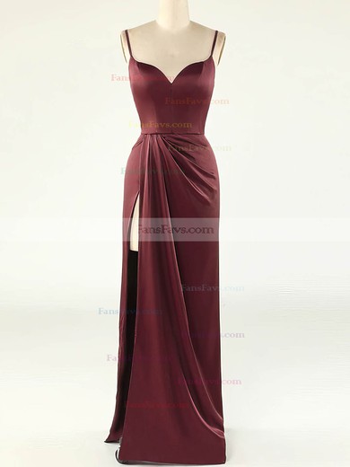 Sheath/Column V-neck Silk-like Satin Floor-length Prom Dresses With Split Front #Favs020112968