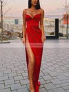 Sheath/Column V-neck Silk-like Satin Floor-length Prom Dresses With Split Front #Favs020112968