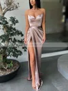 Sheath/Column V-neck Silk-like Satin Floor-length Prom Dresses With Split Front #Favs020112968