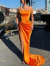 Sheath/Column Strapless Silk-like Satin Sweep Train Prom Dresses With Split Front #Favs020112976