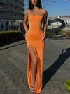 Sheath/Column Strapless Jersey Floor-length Prom Dresses With Split Front #Favs020112977