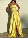 A-line Strapless Satin Sweep Train Prom Dresses With Split Front #Favs020113005