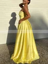 A-line Strapless Satin Sweep Train Prom Dresses With Split Front #Favs020113005