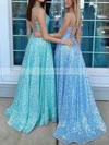 A-line Scoop Neck Sequined Sweep Train Prom Dresses With Pockets #Favs020113007