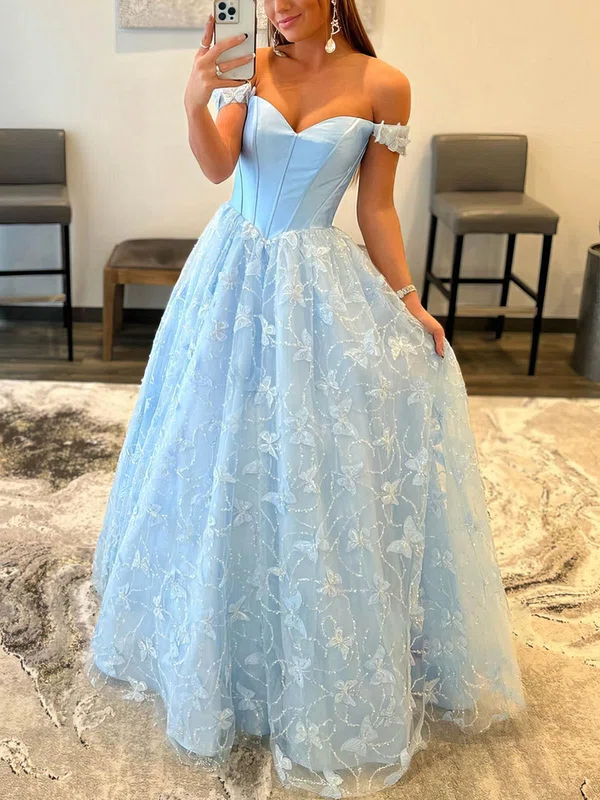 Princess Off-the-shoulder Lace Satin Floor-length Prom Dresses #Favs020113012