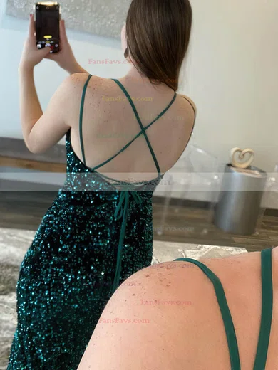 Sheath/Column Square Neckline Sequined Sweep Train Prom Dresses With Split Front #Favs020113014