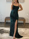 Sheath/Column Square Neckline Sequined Sweep Train Prom Dresses With Split Front #Favs020113014