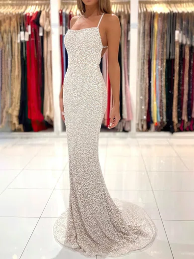 Trumpet/Mermaid Square Neckline Sequined Sweep Train Prom Dresses #Favs020113018