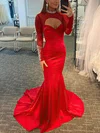 Trumpet/Mermaid High Neck Tulle Stretch Crepe Sweep Train Prom Dresses With Crystal Detailing #Favs020113020