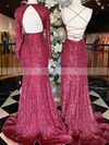 Sheath/Column V-neck Sequined Sweep Train Prom Dresses With Split Front #Favs020113021