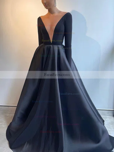 A-line Scoop Neck Satin Stretch Crepe Sweep Train Prom Dresses With Split Front #Favs020113022