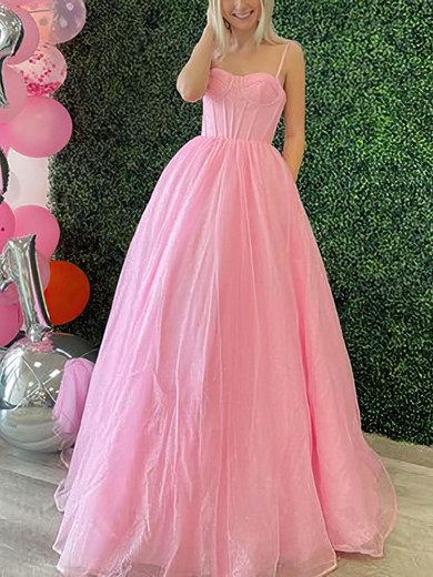 A-line Sweetheart Tulle Glitter Floor-length Prom Dresses With Pockets #Favs020113033