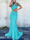 Trumpet/Mermaid One Shoulder Sequined Sweep Train Prom Dresses #Favs020113040