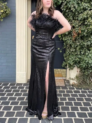 Trumpet/Mermaid Strapless Sequined Sweep Train Prom Dresses With Feathers / Fur #Favs020113043