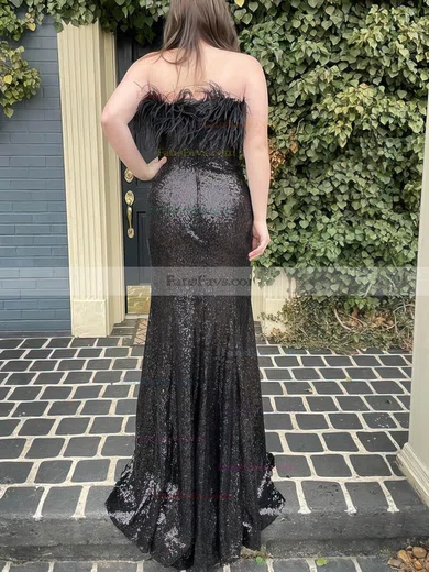 Trumpet/Mermaid Strapless Sequined Sweep Train Prom Dresses With Feathers / Fur #Favs020113043