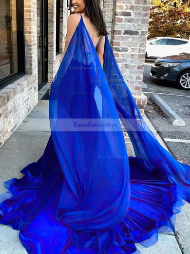 Trumpet/Mermaid V-neck Velvet Sweep Train Prom Dresses With Split Front #Favs020113045