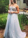 A-line Sweetheart Lace Tulle Sweep Train Prom Dresses With Appliques Lace #Favs020113096