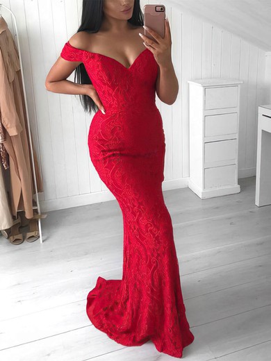 Trumpet/Mermaid Off-the-shoulder Lace Sweep Train Prom Dresses #Favs020113100