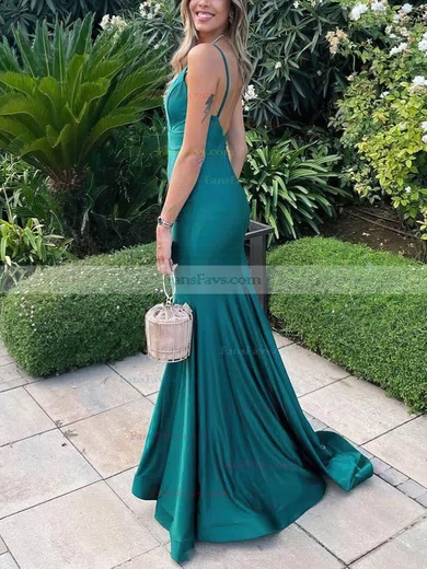 Trumpet/Mermaid V-neck Jersey Sweep Train Prom Dresses #Favs020113112