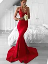 Trumpet/Mermaid V-neck Stretch Crepe Sweep Train Prom Dresses With Appliques Lace #Favs020113167