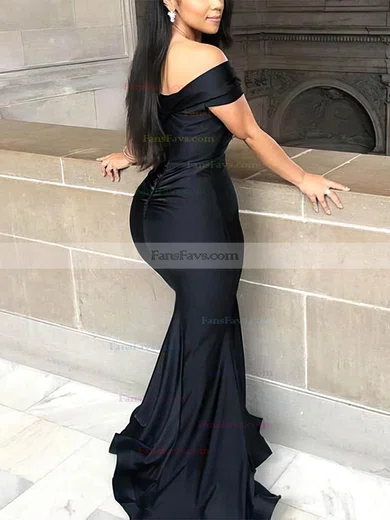 Trumpet/Mermaid Off-the-shoulder Jersey Sweep Train Prom Dresses With Ruffles #Favs020113171