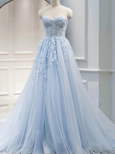 Princess Sweetheart Tulle Lace Sweep Train Prom Dresses With Appliques Lace #Favs020113242