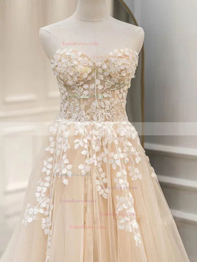 Princess Sweetheart Tulle Lace Sweep Train Prom Dresses With Appliques Lace #Favs020113242