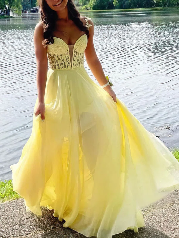 A-line V-neck Chiffon Floor-length Prom Dresses With Split Front #Favs020113278