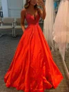 Princess V-neck Satin Floor-length Prom Dresses With Pockets #Favs020113286