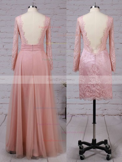 A-line V-neck Tulle Detachable Appliques Lace Prom Dresses #Favs020102076