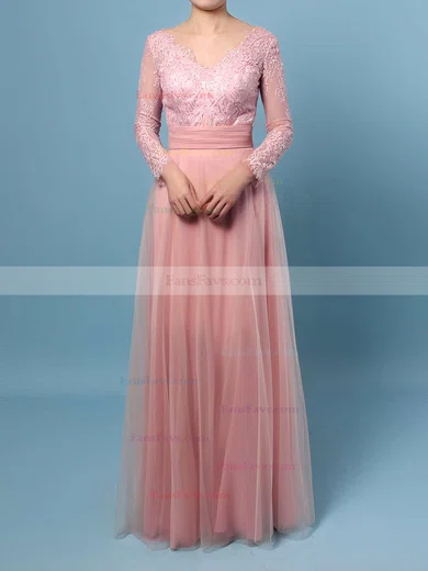 A-line V-neck Tulle Detachable Appliques Lace Prom Dresses #Favs020102076