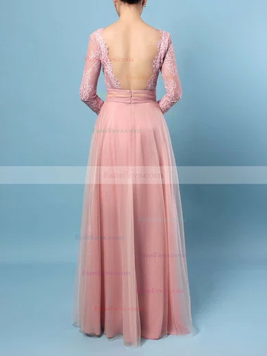 A-line V-neck Tulle Detachable Appliques Lace Prom Dresses #Favs020102076