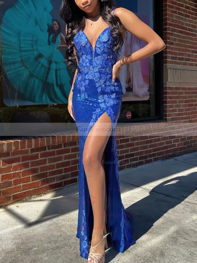 Sheath/Column V-neck Sequined Sweep Train Prom Dresses With Split Front #Favs020113306