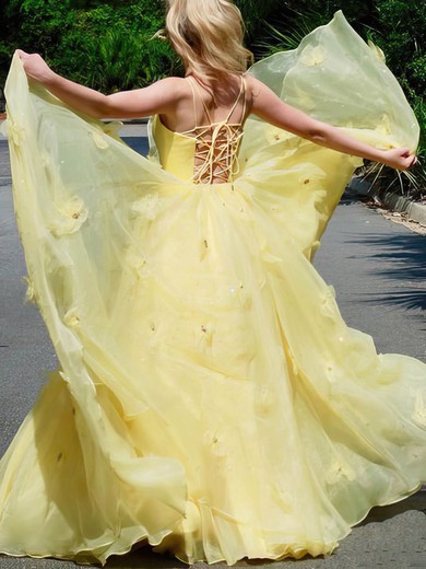 A-line Scoop Neck Organza Floor-length Prom Dresses With Beading #Favs020113332