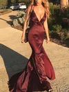 Trumpet/Mermaid V-neck Silk-like Satin Sweep Train Prom Dresses #Favs020113337