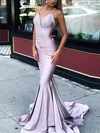Trumpet/Mermaid V-neck Jersey Sweep Train Prom Dresses With Ruffles #Favs020113364