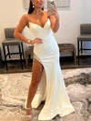 Sheath/Column V-neck Stretch Crepe Sweep Train Prom Dresses With Split Front #Favs020113371