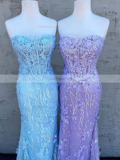 Trumpet/Mermaid Sweetheart Lace Tulle Floor-length Prom Dresses With Appliques Lace #Favs020113387