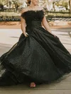 A-line Strapless Glitter Sweep Train Prom Dresses With Feathers / Fur #Favs020113394