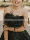 A-line Strapless Glitter Sweep Train Prom Dresses With Feathers / Fur #Favs020113394