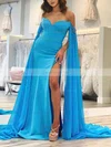 Sheath/Column Off-the-shoulder Chiffon Stretch Crepe Sweep Train Prom Dresses With Split Front #Favs020113398