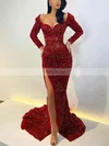 Sheath/Column Off-the-shoulder Sequined Sweep Train Prom Dresses With Split Front #Favs020113418