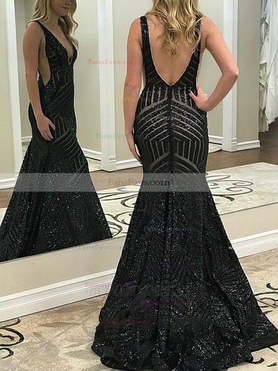 Trumpet/Mermaid V-neck Sequined Floor-length Prom Dresses #Favs020113430