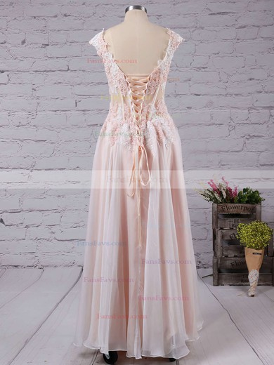 A-line V-neck Tulle Floor-length Appliques Lace Prom Dresses #Favs020102138