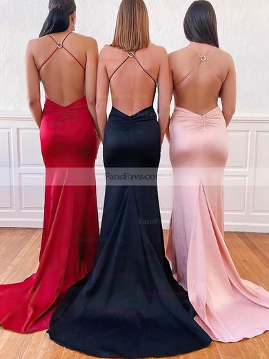 Trumpet/Mermaid V-neck Silk-like Satin Sweep Train Prom Dresses #Favs020113529