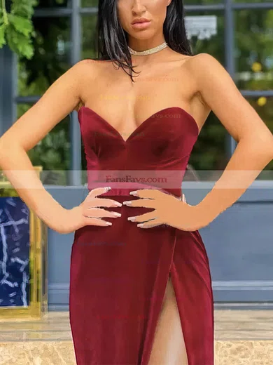 Sheath/Column V-neck Velvet Floor-length Prom Dresses With Split Front #Favs020113578